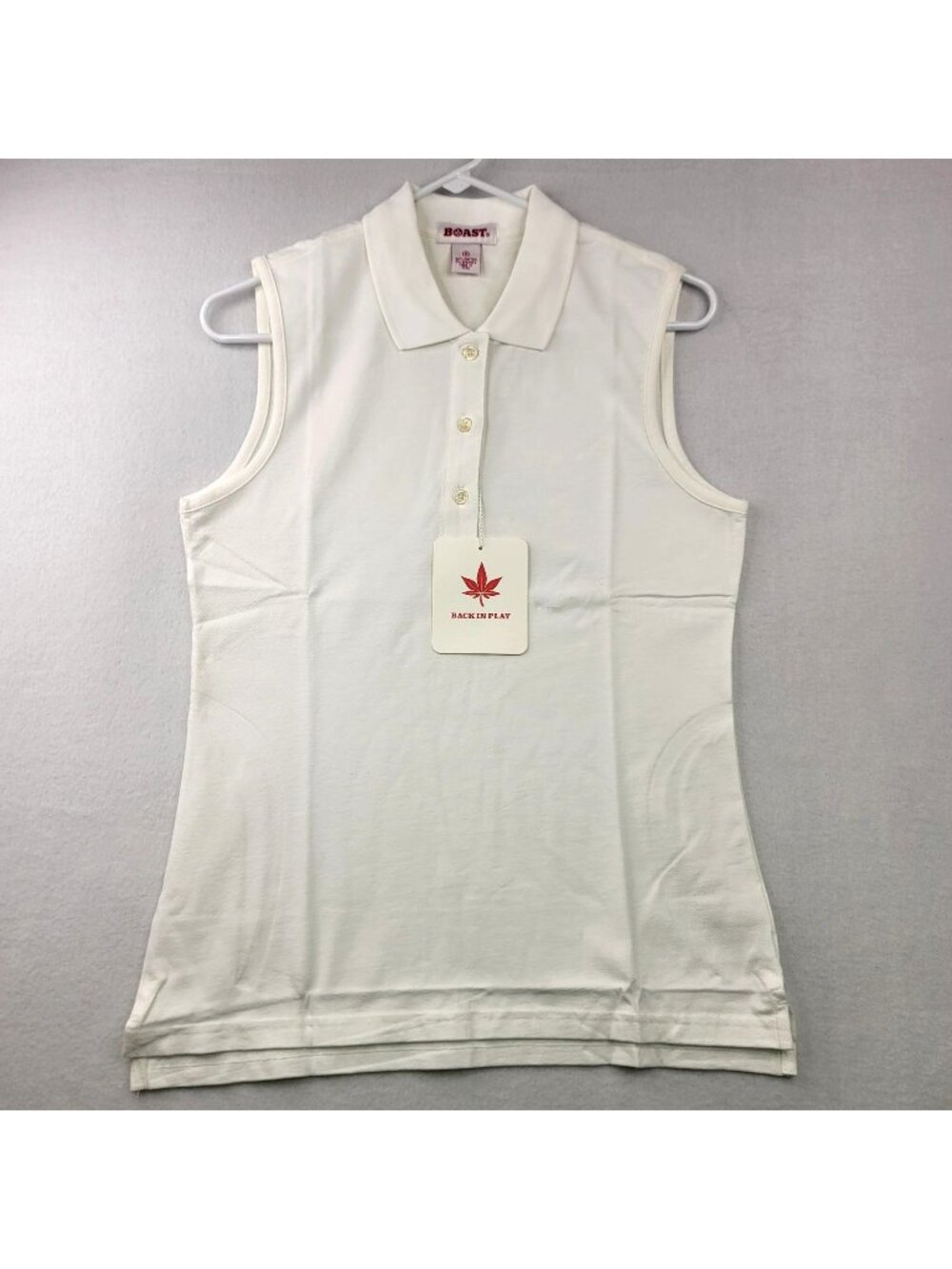 Boast Blank Sleeveless Pique Polo Shirt Top M White Golf Tennis Preppy Athletic